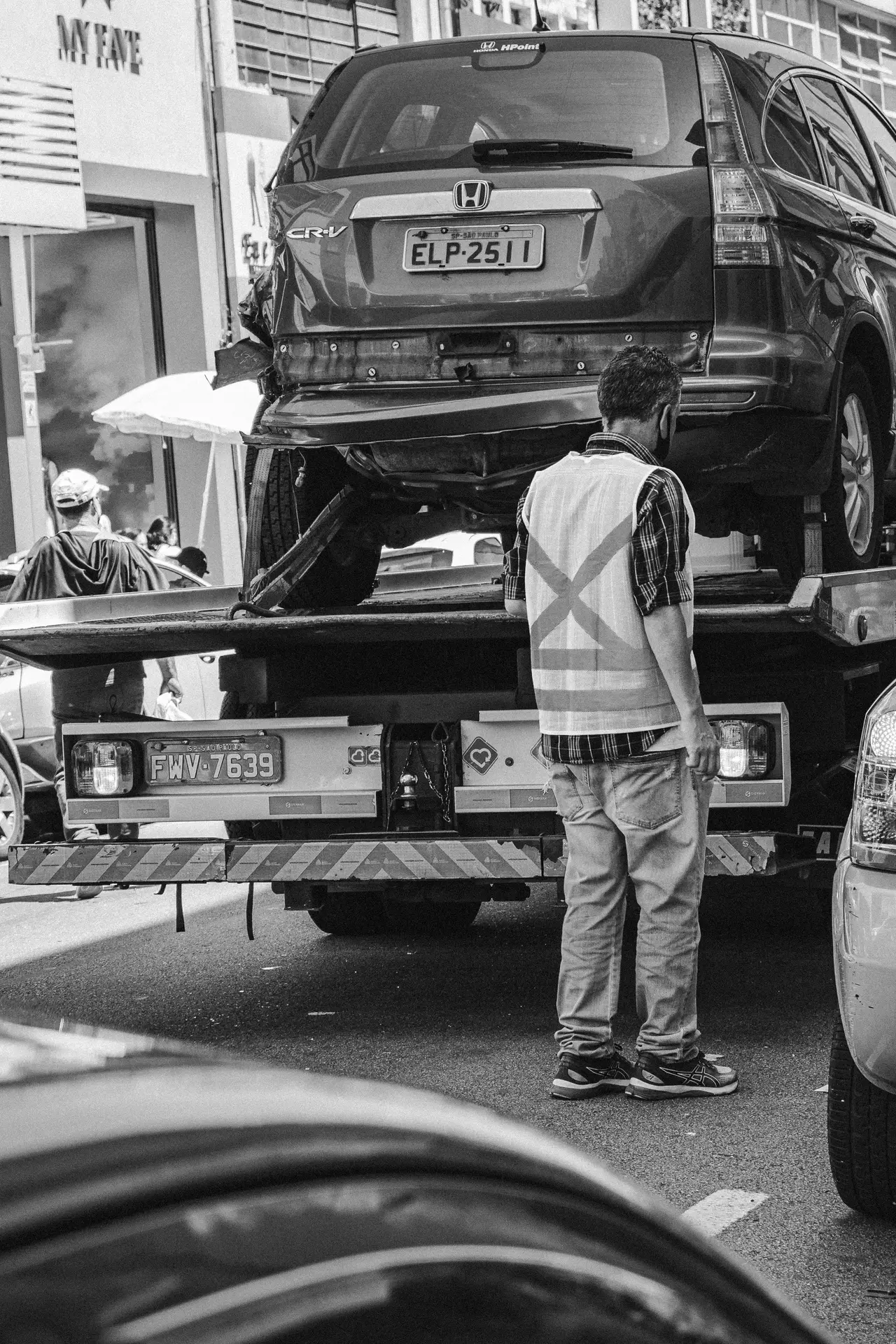 Tow truck operator at work
